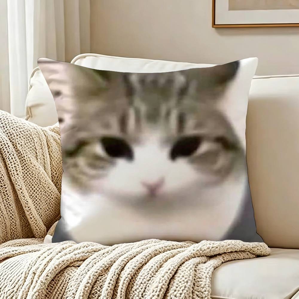 Cute Cat Thousand Yard Stare Meme Pillow Case Living Room Sofa Cushion Cover Suitable For Home Bedroom Room Decoration