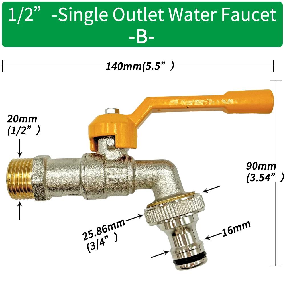 Garden Hose Brass Faucet Adapter 1/2" - Suitable for IBC Tanks, Irrigation Fittings, Reliable Ball Valve Replacement Accessories