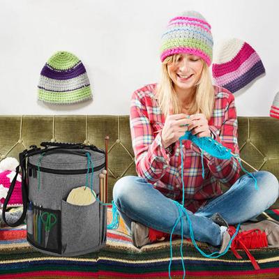 Large Capacity Crochet Bag Yarn Crochet Tote Bag Portable with Front Yarn Needles Hooks Pocket Knitting Tool Storage Bag