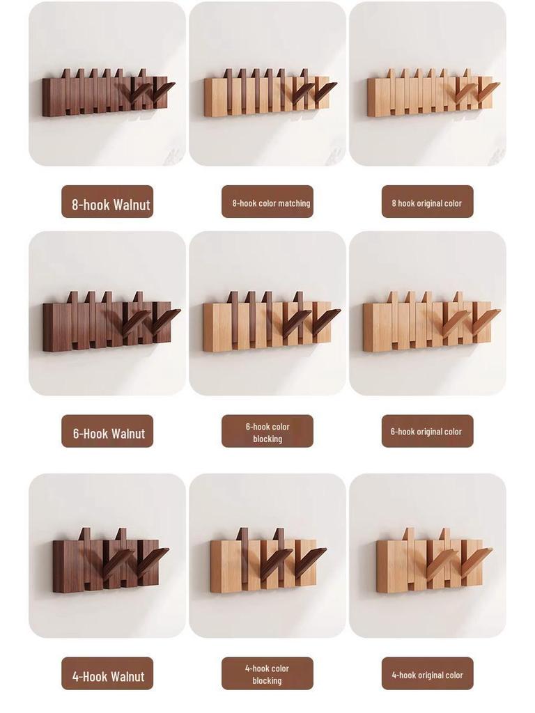 Solid Wood Wall-Mounted Piano Key Coat Hook - No-Drill Storage Rack for Clothes & Hats
