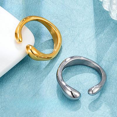 Nieregularny Pierścionek z Geometrycznym Otworem, Nisza Prosty i Wszechstronny Pierścionek Damski Biżuteria Stal Tytanowa Platerowana Elektrolitycznie