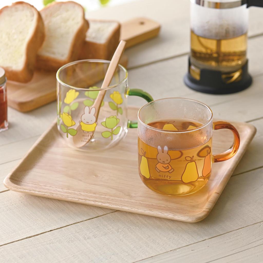 Dick Bruna "Miffy" Heat-Resistant Glass Mug, Approx. 400ml, Microwave-Safe, Colored Handle, Brown, Pear Design, 400141