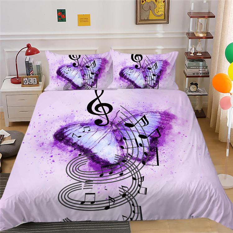Quilt Cover Pillowcase Three-Piece Polyester Music Symbol Digital Printing