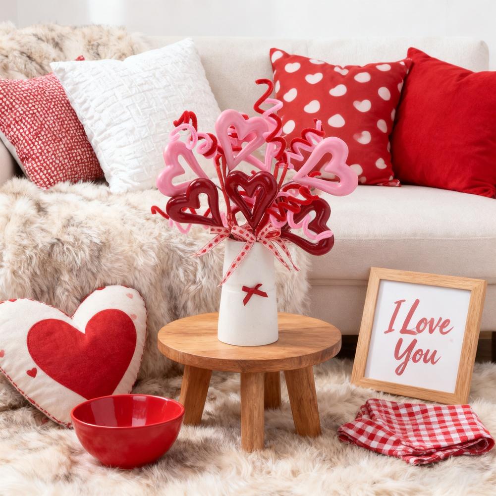 Silk Flower Valentines Day Heart Shaped Berry Sprigs Arrangement for Home Decor Centerpieces and Craft Displays