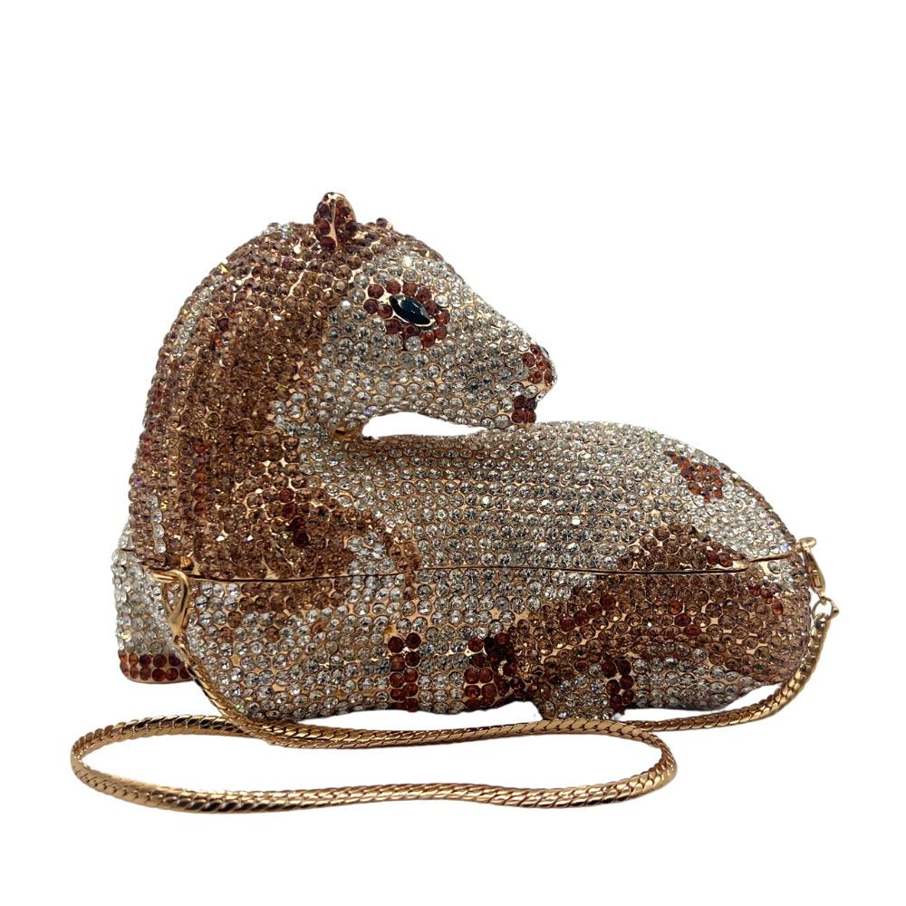 Women Horse Diamond Evening Wedding Purse WHTUOHENG Luxury Rhinestone Bridal Purses For Lady Clutches Dazzling Party Prom Bags 17.5cmX11.5cmX7.5cm