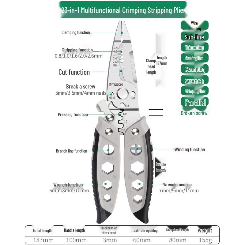 Electrician Multi-Functional Wire Stripper and Crimping Pliers Multi-functional Wire Stripper (23-in-1)