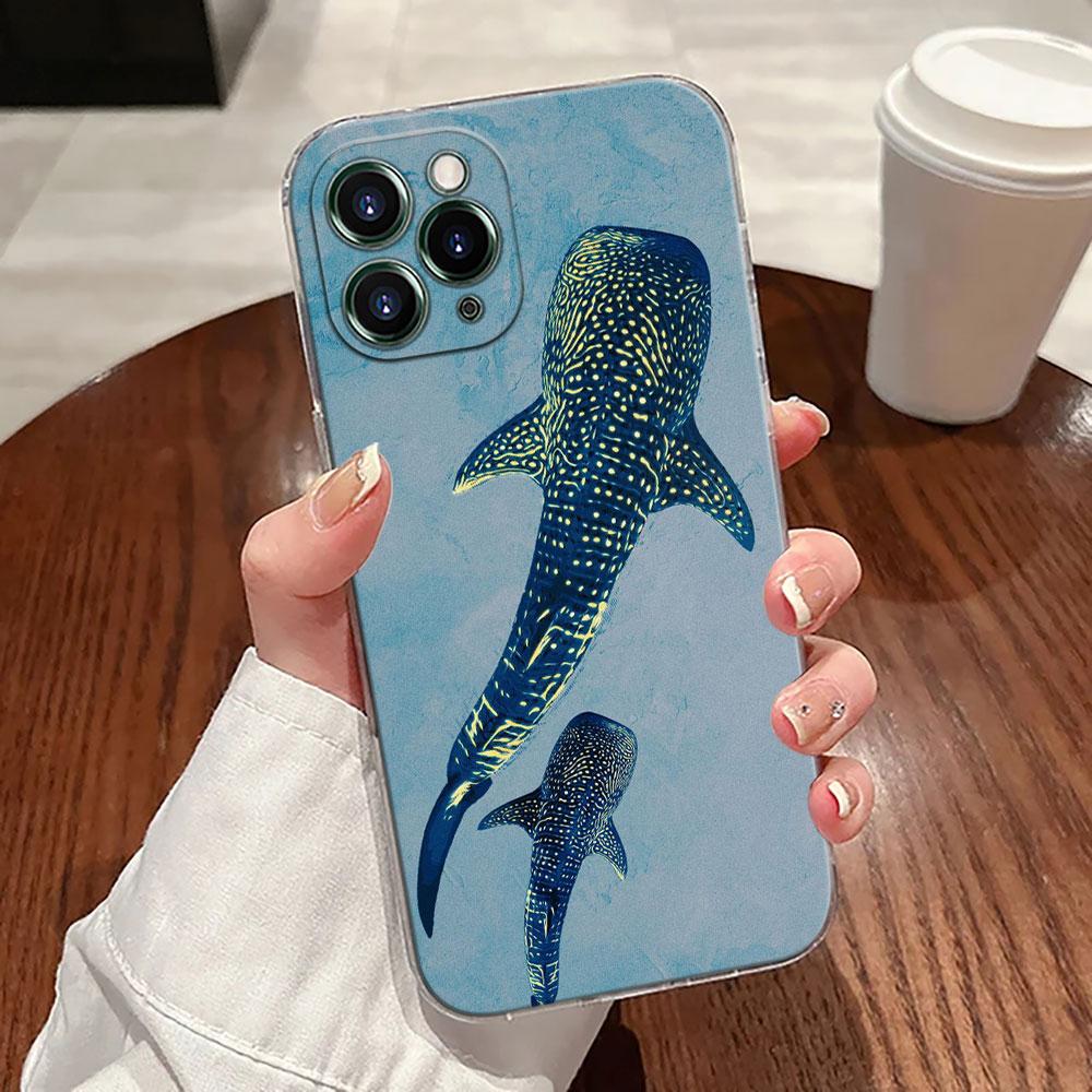 Ocean Whale Shark Swimming Case For Apple iPhone 17 16 15 14 13 12 11 Pro Max 16 Plus 16E 17Air 17Pro Phone Cover Silicone Funda