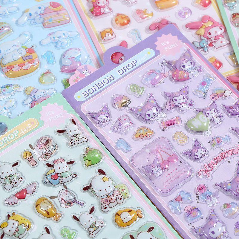 Cute Hello Kitty Bubble Stickers Kawaii Three-Dimensional 3d Sanrio Stickers Kuromi Cinnamoroll Melody Pochacco Cartoon Kid Toys