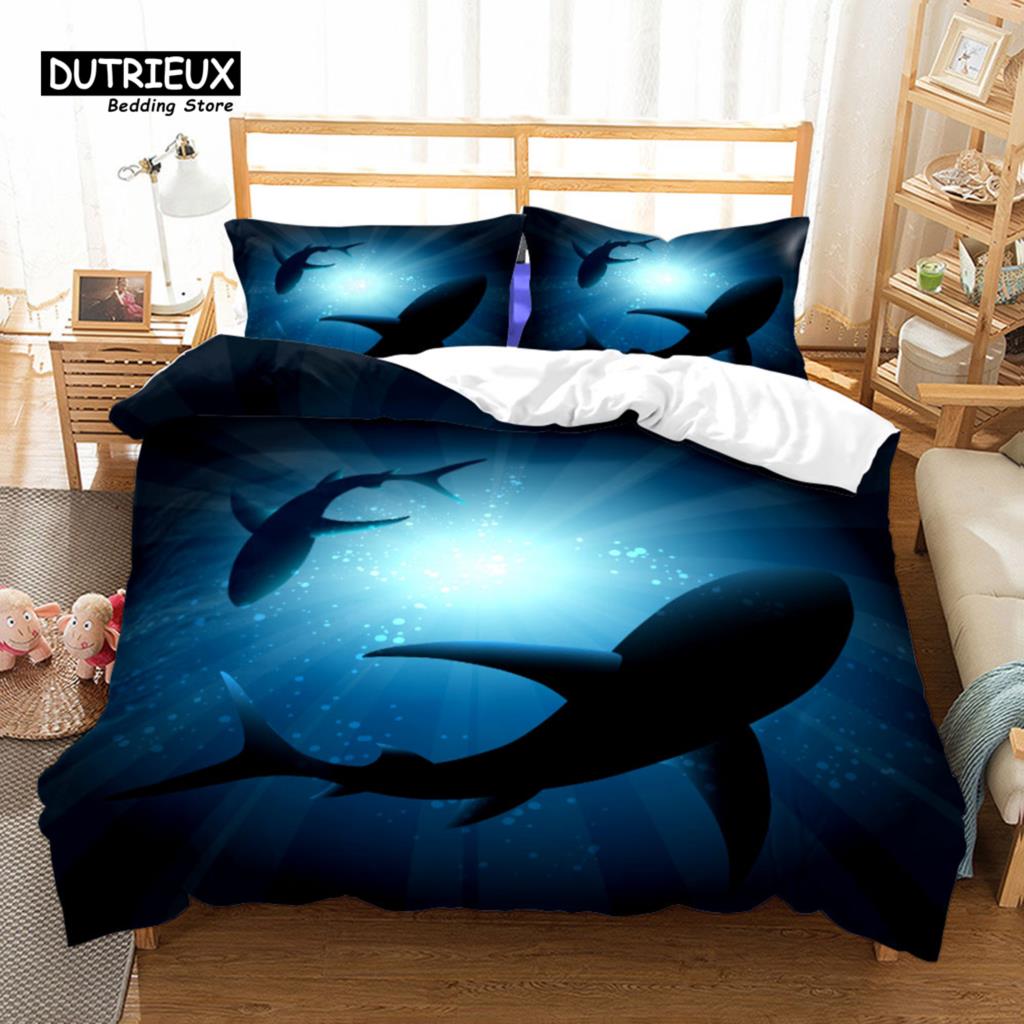 

Пододеяльник с акулами, Комплект постельного белья, Мягкий, удобный, дышащий пододеяльник, Для декора спальни, гостевой комнаты EU single(135x200cm)