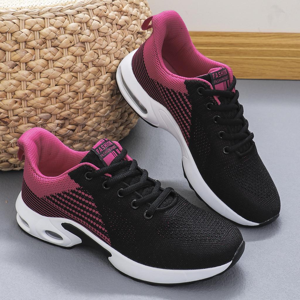 Sneakers Flying Weaving Sports Dance Shoes Air Cushion Shock Absorption Casual Sneakers Breathable Women's Flying Weaving Shoes