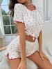 Cherry Print Wood Ear Edge Short Pajama Set