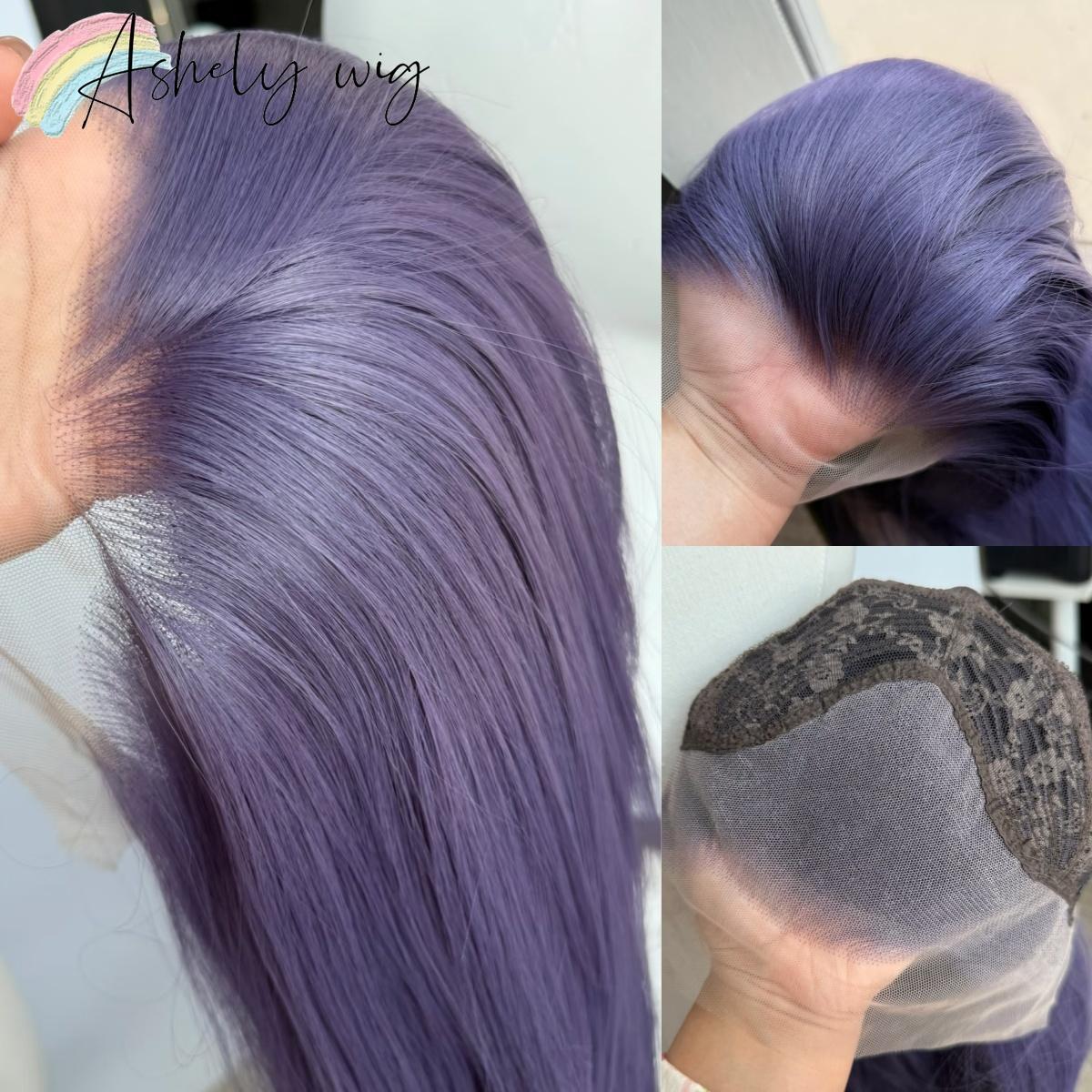 Ashely Light Purple Wig Special Grey-purple Lace Front Wigs 26inch long straight 13*4 Synthetic Lace Wigs for Cosplay Daily Use (Purple,16inches150%1pc) фиолетовый