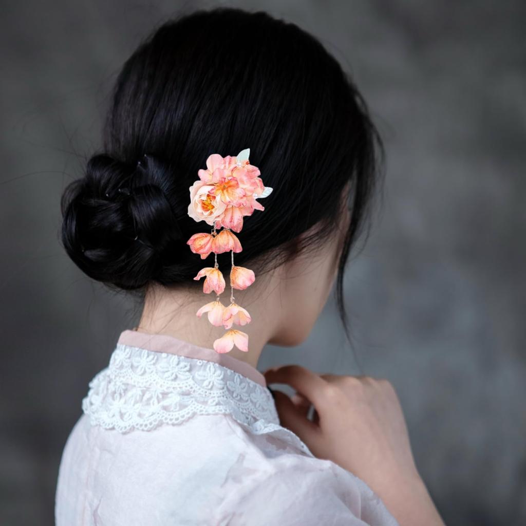 EZ PEACH Kanzashi Stick Hairpin, Cherry Blossom Flower, Pearl, Single Hair Accessory, Simple Hair Accessory for Yukata and Japanese Traditional