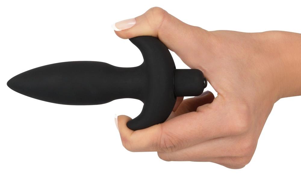 Vibrating Anal Plug with Handle Small (13cm) - Black Velvets