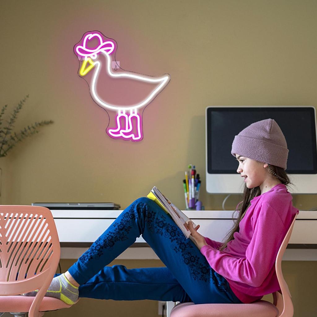 Cowboy Duck Neon Sign,Duck Neon Signs Cowgirl Boots Neon Signs for Wall Decor, USB Connectivity Pink LED Signs for Bedroom Living Room Kids Room Home