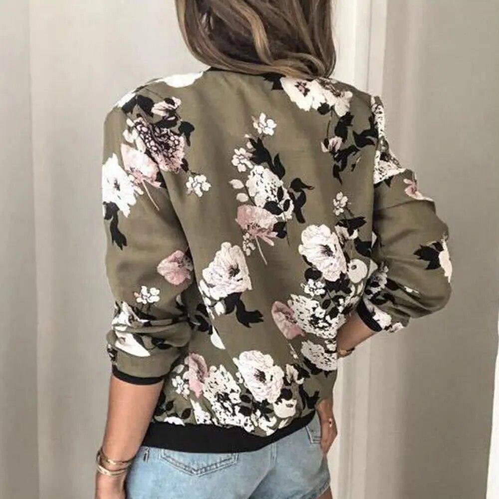 Floral Printed Elegant Zipper Jacket Women Office Retro Outwear Short Jacket Female Casual Y2K Streetwear Coats Spring 2024