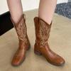 Chunky-heeled Boots Sleeve Knight Boots Mid-calf Square-toed Vintage Shoes