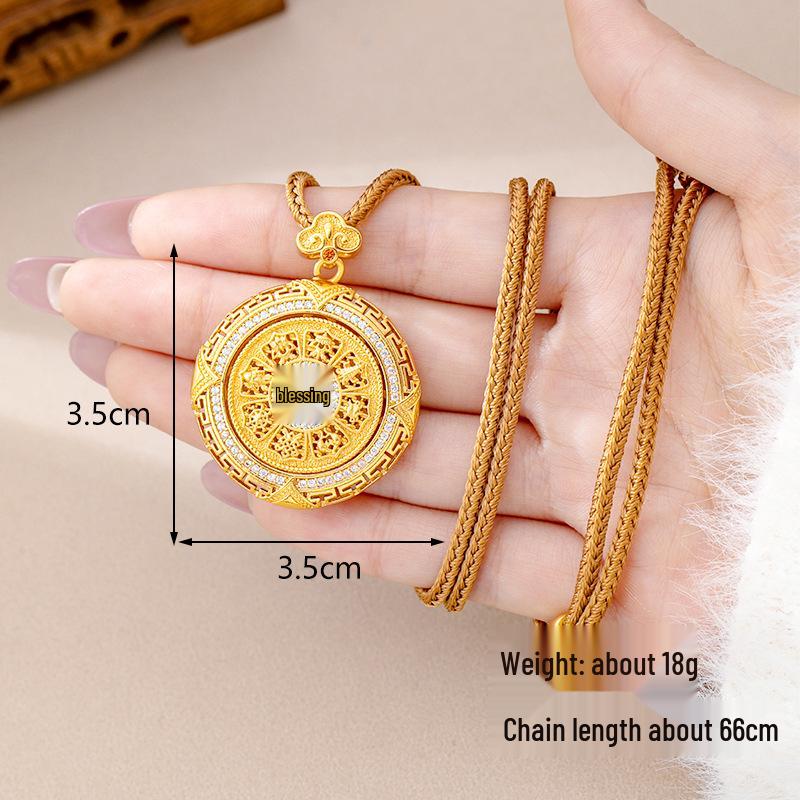 Ancient Gold Sand Eight-Treasure Compass Blessing Necklace - Chinese Retro Copper Alloy Jewelry