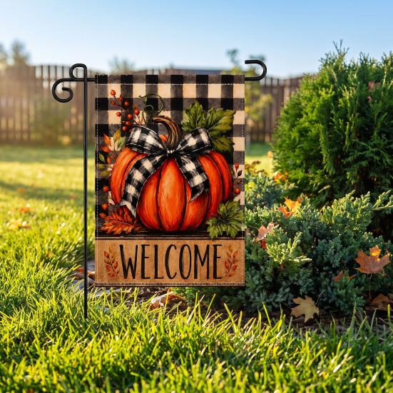 Durable Ornaments for Office Stacked Pumpkin Garden Flag, Burlap Look Fall Outdoor Decor, Festive Party Supplies Home Double Sided Holiday Yard