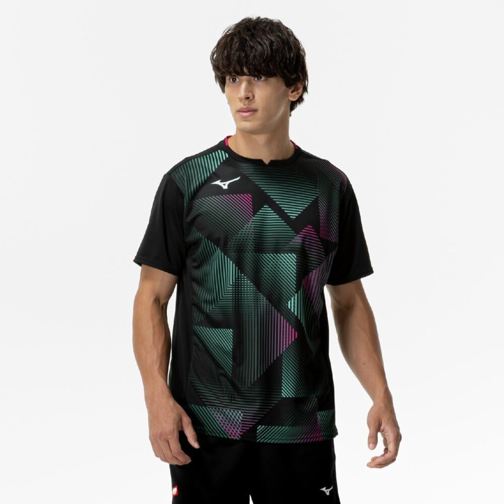 Mizuno Table Tennis Game Shirt, Short Sleeve, JTTA Certified, Moisture-Wicking, Quick-Drying, Unisex, 82JAC001, Black