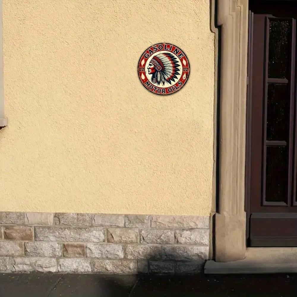 Vintage Gasoline Engine Metal Tin Sign 8x8 Inch Round Wall Art For Garage Bar Cafe Home Decor Gift