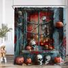 Haunted House Halloween Shower Curtain Full Moon Night Graveyard Pumpkin Lantern Gothic Castle Bathroom Decor Retro Bath Curtain
