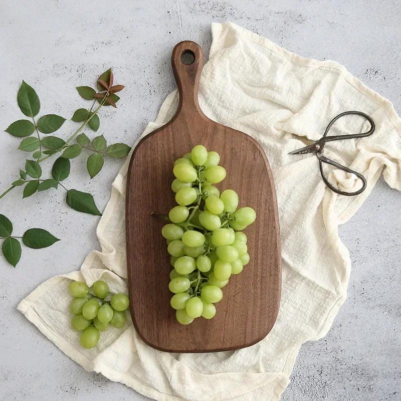 Solid Wood Chopping Boards with Handle, Cutting Board, Black Walnut Fruit Cutting Board, Western Restaurant Bread Board