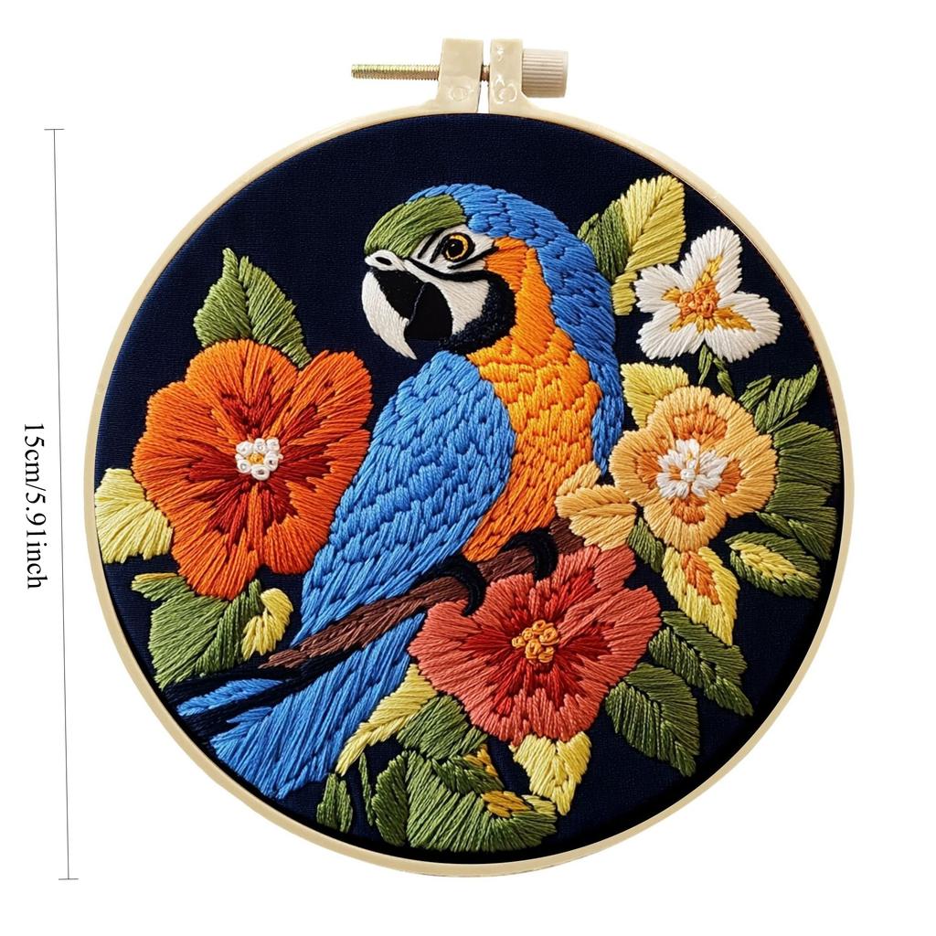 1pc Parrot and Flower Pattern Embroidery DIY Fabric Craft Kit