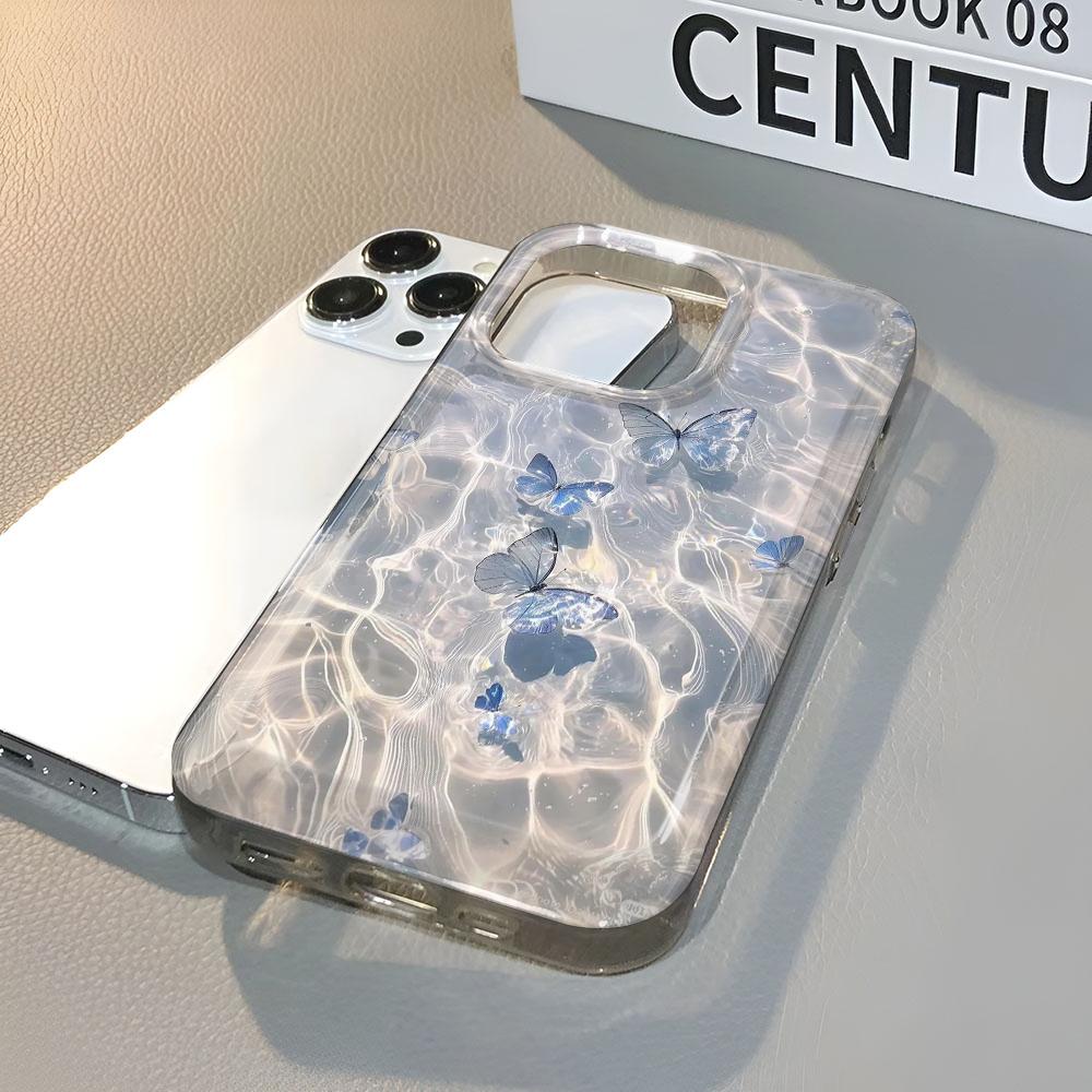 Phone Case For IPhone 16 15 14 Plus 13 12 11 Pro Max 17 Air Shimmering Blue Butterfly For IPhone 16 15 14 Soft Cover Case Funda