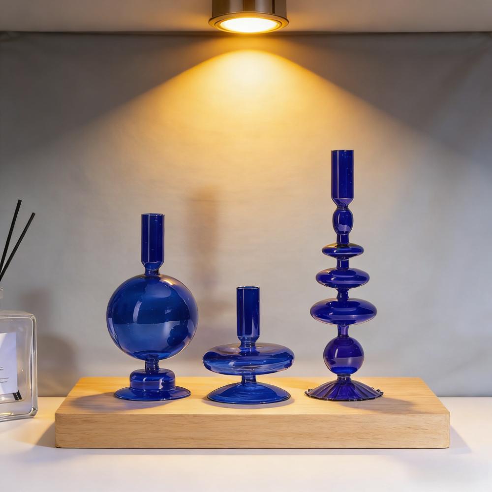Creative Minimalist Glass Candle Holder Colorful Taper Candle Stand Dining Table Party  Wedding Birthday Home Decoration