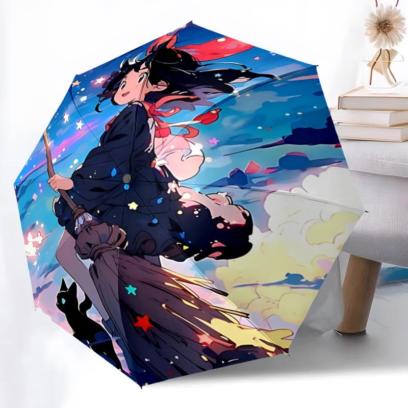 1pc Starry Night Witch Broomstick Umbrella Automatic Opening/Closing, Foldable Design, Outdoor Use, Festival Gift for Fans, Travelers, Everyday U