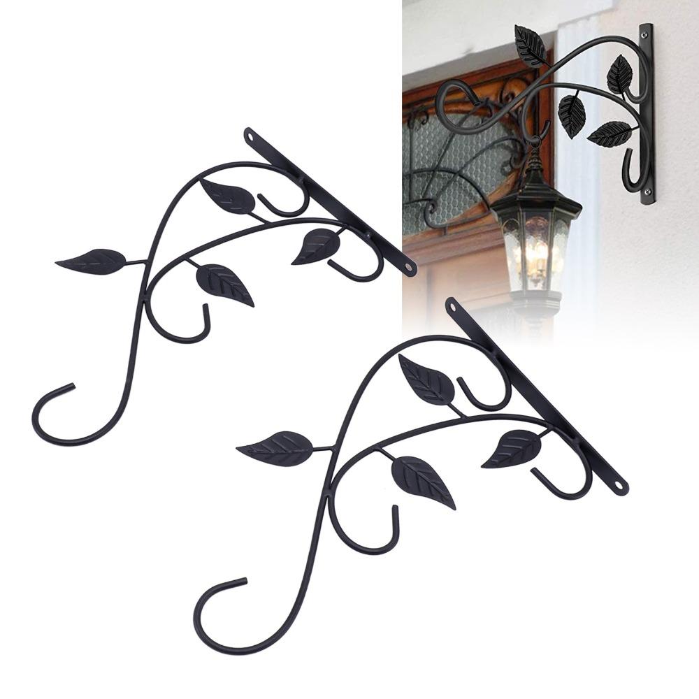 2pcs Black Wall Mount Plant Hook 11.97x8.46in Outdoor Plant Bracket Living Room