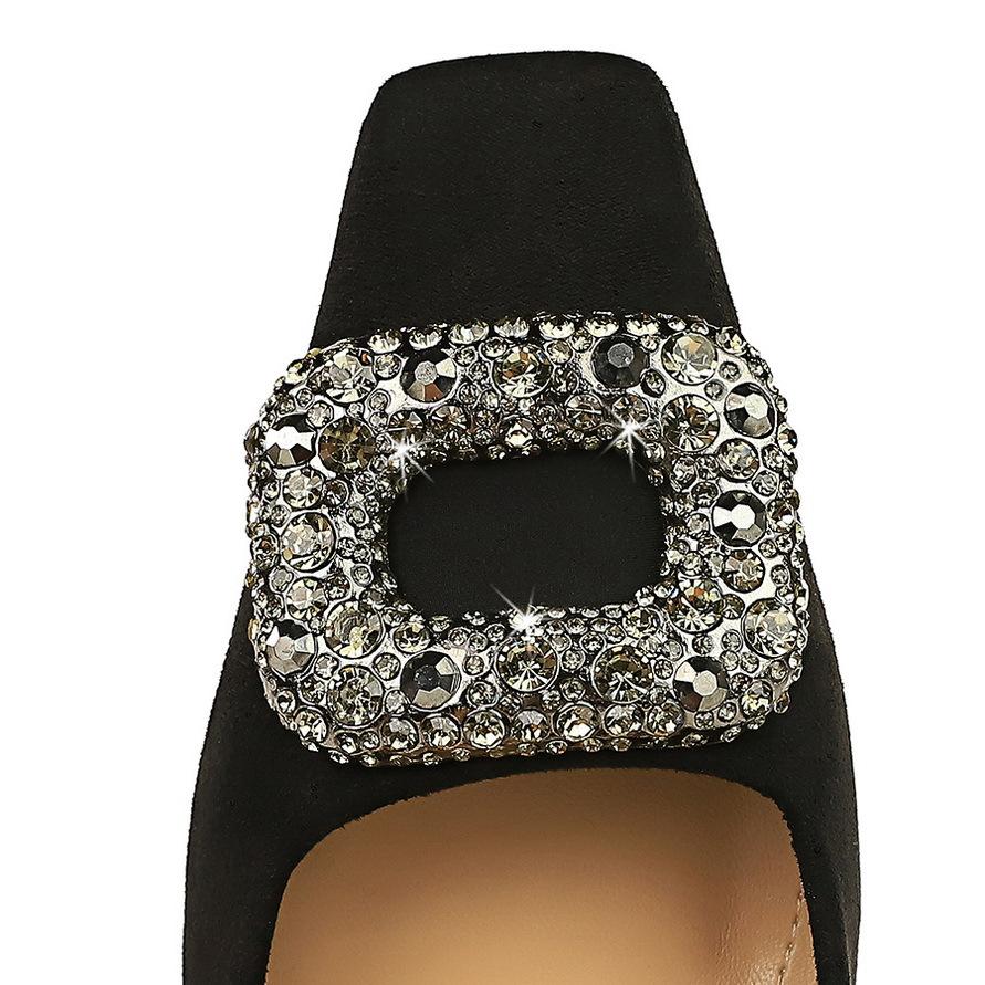 6186-K83 European and American banquet women's shoes versatile high heels thick heel high heel suede square head metal rhinestone buckle single shoes