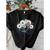 Damen Übergröße Rundhals Kurzarm T-Shirt Blumen Fahrrad Druck Lässiges Mode Oberteil