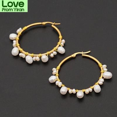 Vergoldete Creolen für Damen Schmuck Böhmische Mode Perlen Ohrring Süßwasserperlenohrring Großhandel
