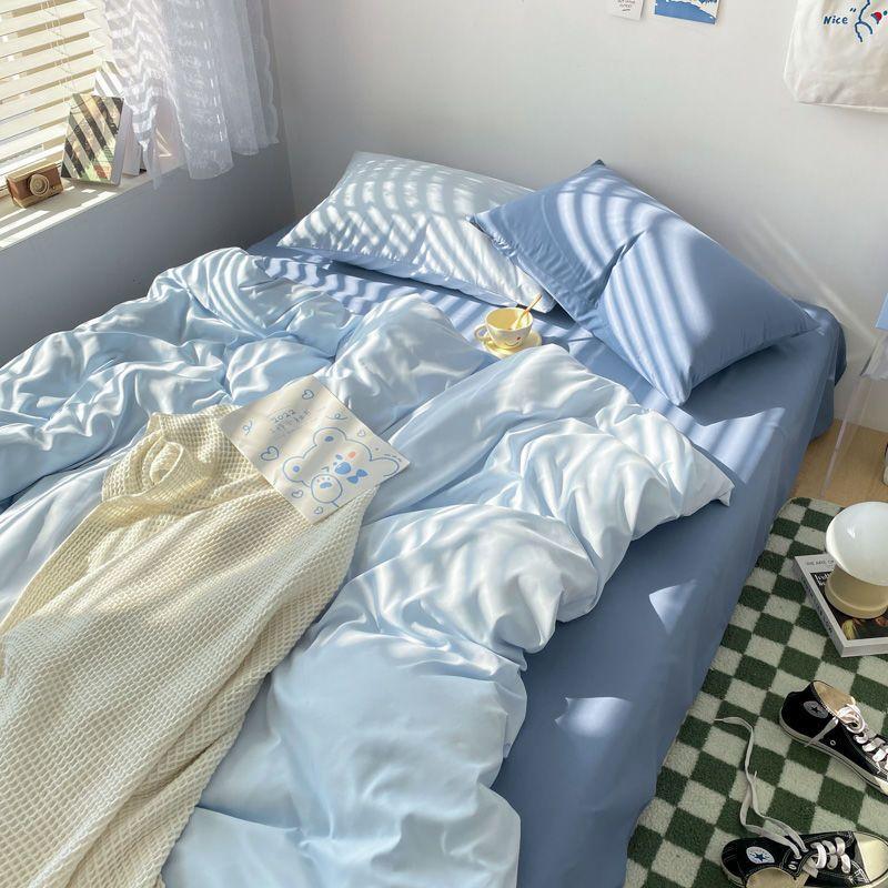 

Korean Solid Color Bedding Set Adults Kids Twin Full Queen Size Soft Bed Flat Sheet Duvet Cover Set Pillowcases Simple Bed Linen Twin150x200 3pcs