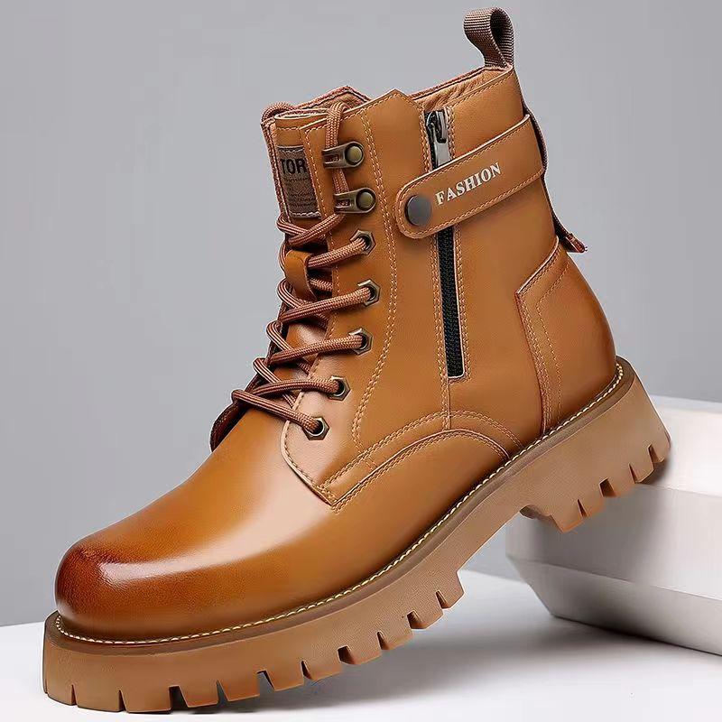 Men Autumn Winter Warm Genuine Leather Boots Thick Sole British Style Ankle Boots Outdoor Casual Lace-up Work Shoes