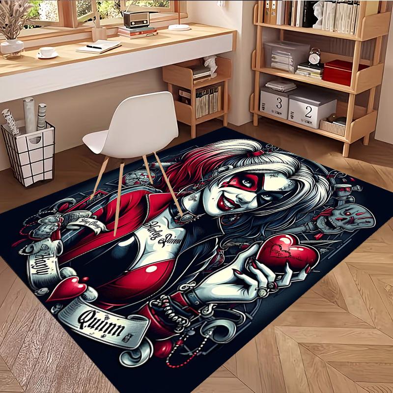Harley Quinn Joker Print Rug, Washable Floor Carpet, For Entryway Dorm Laundry Room Office Study, Home Decor Birthday Christmas Gift