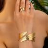 2PCS Metal Opening Bracelet and Ring Jewelry Set Geometric Leaf Shaped Accessories Comfortable Fit Accessory for Women
