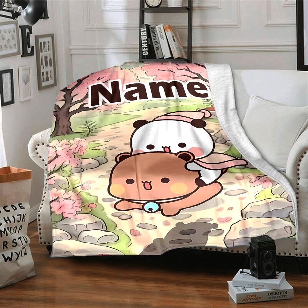 Customizable Yier BuBu Bear1 Throw Blanket – Personalized Name, All-Season Cozy Snug Blanket, Machine Washable, Personalized Blanket