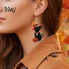 Lightweight Acrylic Halloween Decor 1 Pair Black Cat Earrings for Women, Cute Unique Niche Holiday Gift Her with Wizard Hat And Pumpkin Dangle Jewelry