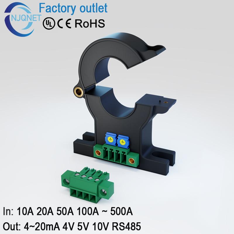 

Hall effect current transducer QNDBK1-21 AC 50A 100A 200A 300A / 5V 10V DC hall current sensor split core current transformer ct Output DC 10V