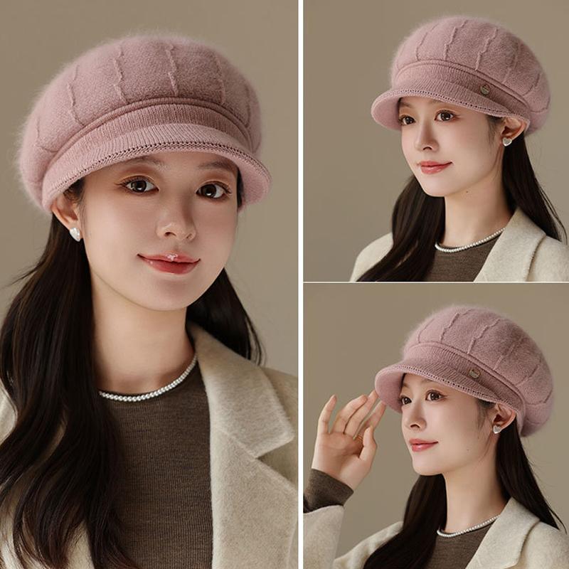 Middle-Aged and Elderly Thick Rabbit Fur Duck Tongue Beret Outdoor Windproof Mother Warm Knitted Cap