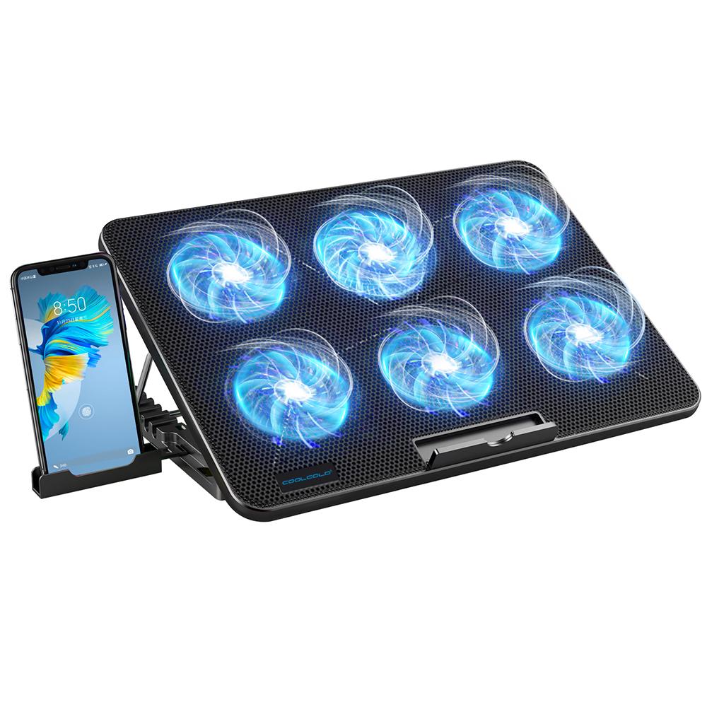 

Coolcold 15.6-17.3inch Laptop Cooling Pad with 6 Quiet Fans,7 Height Wind Speed Adjustable,Laptop Cooer With Mobile Phone holder чёрный