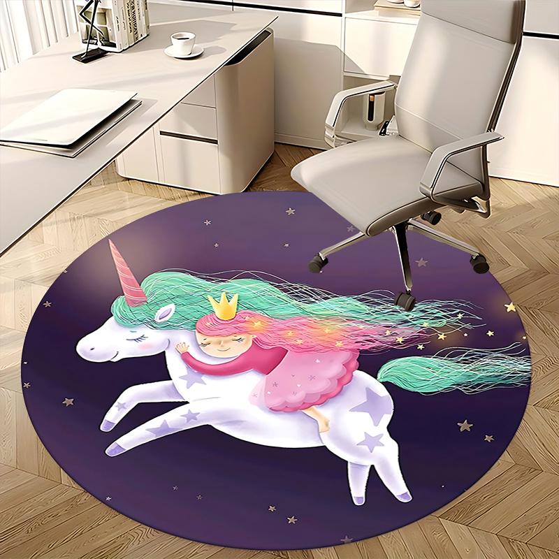 Unicorn and Princess Chair Mat - Round Carpet for Home Decor, Office, Living Room