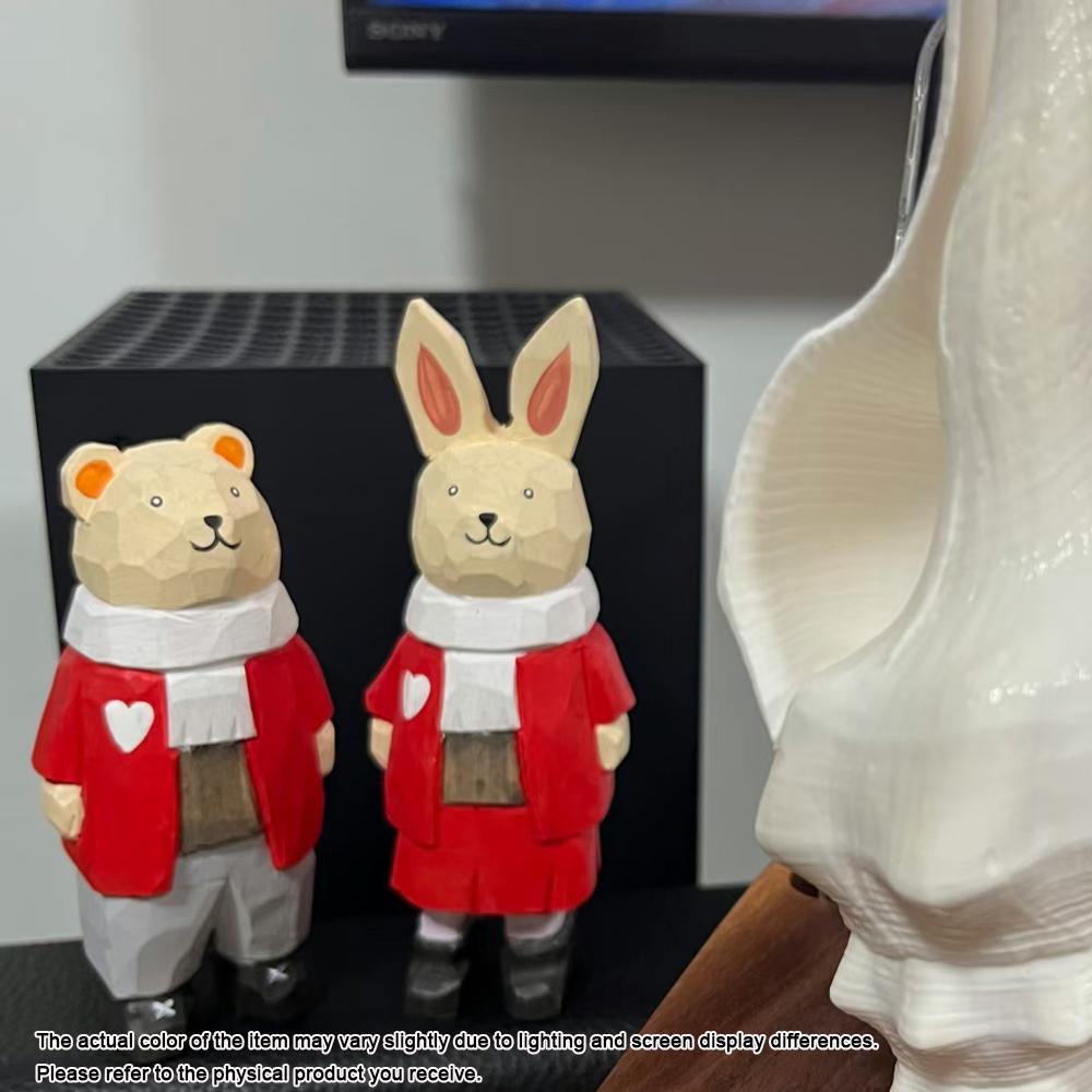 Christmas White Rabbit Figurine Room Decor Handcrafted Wood Carving Home Decorations Desk Accessories Room Wooden Teddy Bear
