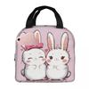 Cute Cartoon Two Little White Rabbits Insulated Lunch Bag for Women Cooler Thermal Food Box Tote Leakproof Lunch Boxes Container