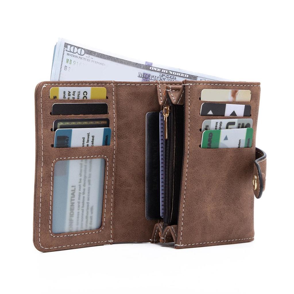 2025 Women's Retro Frosted Two-Fold Short Wallet, Multifunctional Simple Fashion Clutch.