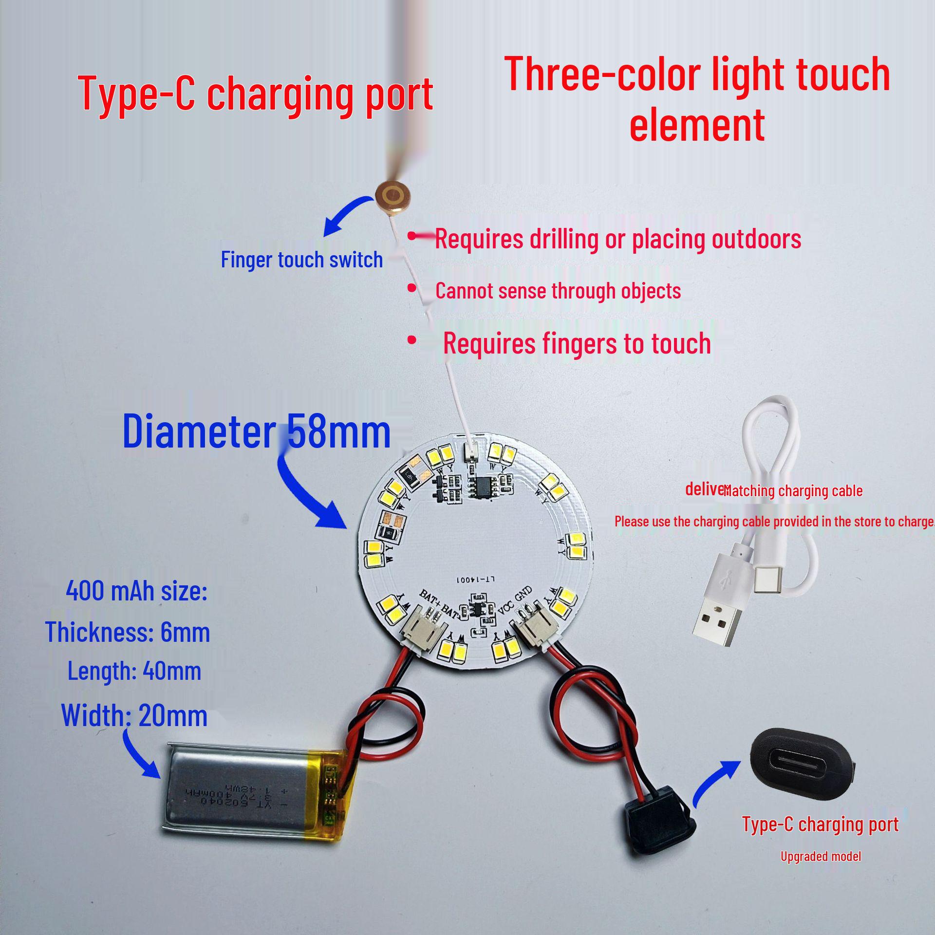 400mAh LED Night Light Photo Frame with Three-Color Touch Control and Stepless Dimming