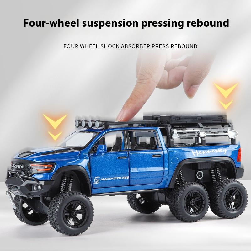 1/32 Scale Dodge Tyrannosaurus RAM 1500 TRX 6X6 Pickup Truck Alloy Car Model Diecast Collection Hobbies Simulation Birthday Gifts Boy